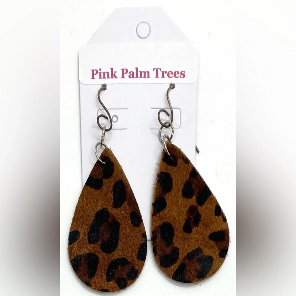 Brown Animal Print FauxFur Leather Dangle Earrings Boho Eclectic Y2K Festival